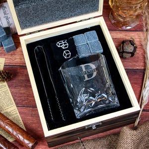 Personalized Whiskey Glass Set with Wooden Box: Groomsmen Gift