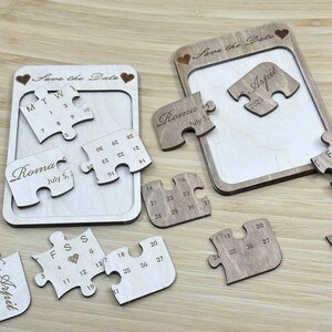 Individuell Save the Date Puzzle Birkenholz - Hochzeitseinladung mit individueller Gravur in Natur oder Dunkelbraun - Verlobungsfeiern .