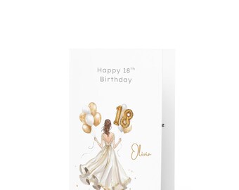 Personalized 18th birthday card For her Custom name Eighteen Birthday Greeting cards white and gold