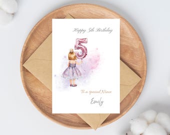 Personalized 5th Birthday Card for Niece, Granddaughter