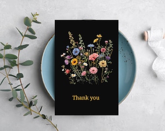 Printable Thank you card Black and Gold theme Thank you Post card