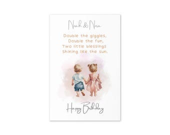 Personalized Twins Boy Girl Birthday Greeting card Twin siblings bday cards with custom name and inside name option