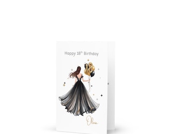 18th Birthday Personalized Greeting card Black and gold theme for sisters daughters granddaughters