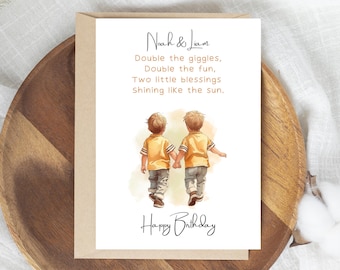 Personalized Twins Birthday Card Boys Nephews Grandsons Gift for twins