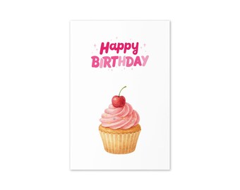 Pink Cup Cake Greeting Card For Birthday Simple Minimalist Design