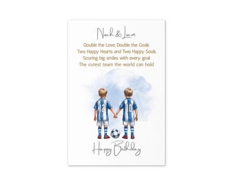 Personalized Twins Birthday Greeting card football theme Custom name bday cards with inside message option