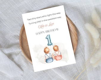Twins First Birthday Card: Personalized Greeting for One Year Olds