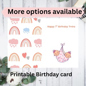 Cartão de primeiro aniversário de gêmeos personalizado – Idade e nomes personalizáveis – Cartão de aniversário de gêmeos para impressão para meninos ou meninas – Download digital