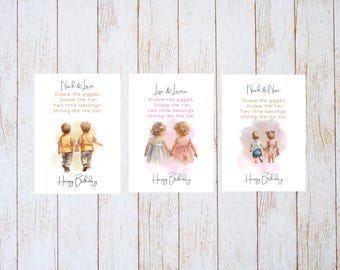 Personalized Twins Birthday Card Granddaughter  Grandson Niece Nephew Greeting Card Keepsake Gift (Digital Download)