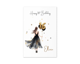 16th birthday cards personalized Greeting card for sixteenth birthday 16 bday gift for niece daughter or granddaughter black and gold theme