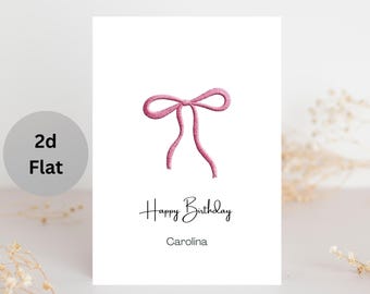 Pink Bow Personalized Birthday Card Custom Name Greeting cards 2D Flat Design