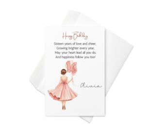 Personalized Pink 16th Birthday card  16 birthday  Greeting cards for daughter niece or granddaughter with custom name and inside msg option