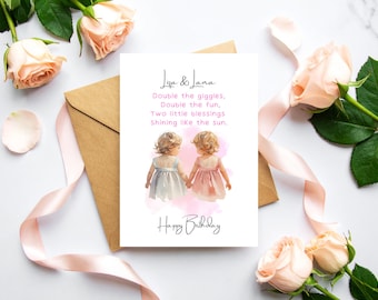 Personalized Twin Girls Birthday Card With Custom Name Option