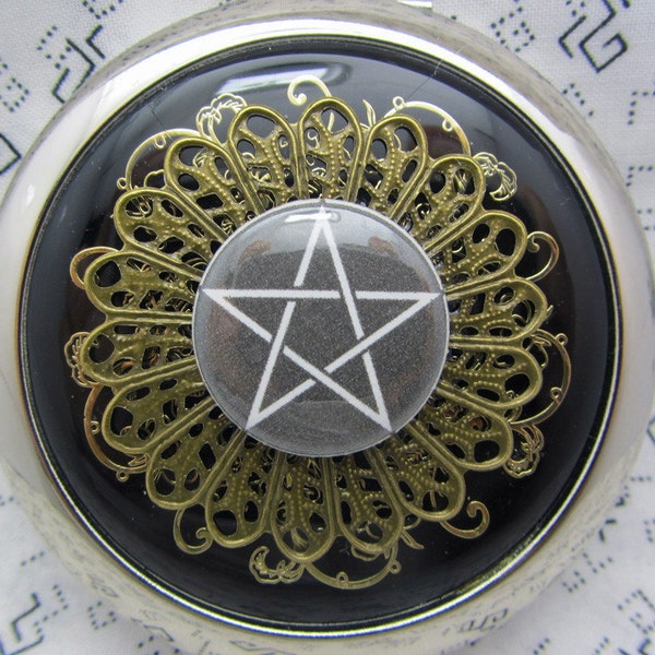 Compact Mirror Makeup Mirror Pocket Mirror Bridesmaid Maid of Honor Gift Bridal Shower Favors Comes With Protective Pouch Pentagram On Black