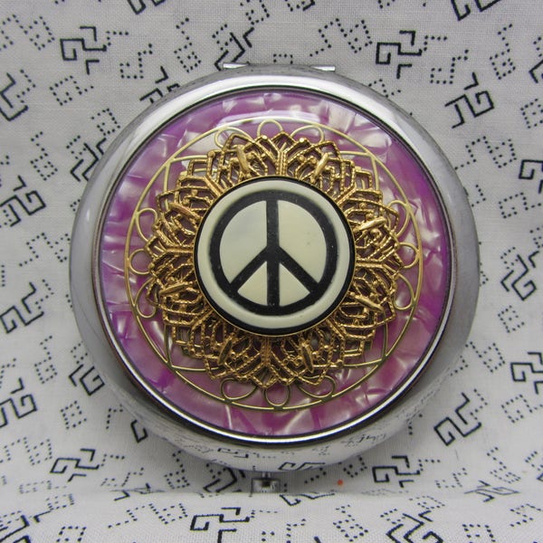 Compact Mirror Peace Sign Compact Mirror Purple Compact Mirror Hippy Mirror Far Out Mirror Groovy Mirror Comes With Protective Pouch