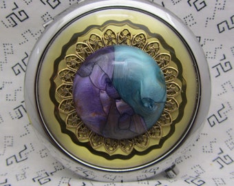 Compact Mirror Comes With Protective Pouch Bridesmaid Gift Gift for Friend Silver Goldish Compact Mirror