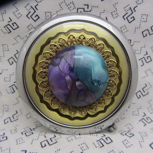 Compact Mirror Comes With Protective Pouch Bridesmaid Gift Gift for Friend Silver Goldish Compact Mirror