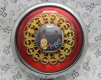 Compact Mirror - For Teacher - ABC's- Teacher Gift - Red Compact Mirror - Comes With Protective Pouch