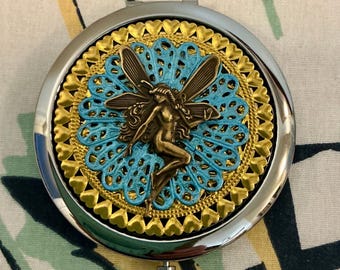compact mirror with protective pouch - unique gifts for bridesmaids - gift for her - compact mirror mythical fairy