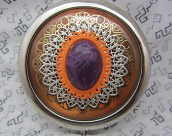 Compact Mirror Brown Purple and Orange Comes with Protective Pouch