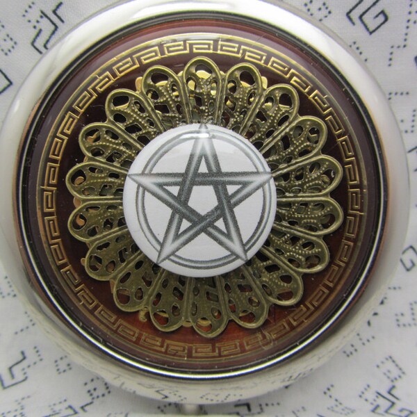 Compact Mirror with Pentagram On Brown Comes With Protective Pouch