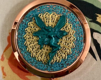 rose gold compact mirror with protective pouch - unique gifts for bridesmaids - gift for her - compact mirror mythical fairy