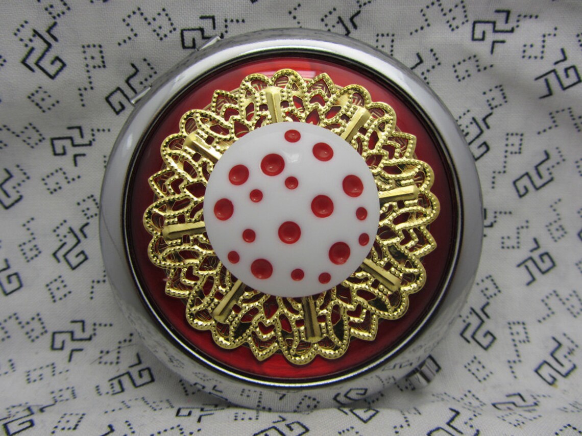 Compact Mirror Red Polka Dots Comes With Protective Pouch Etsy