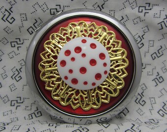 Compact Mirror Red Polka Dots Comes with Protective Pouch