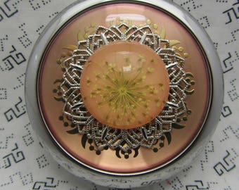 Compact Mirror Dried Flowers On Pink Comes With Protective Pouch Gift For Her