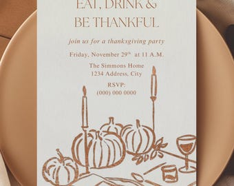 Thanksgiving Dinner Party Invitation Template | Editable Fall Party Invite | Autumn Celebration Digital Canva Download