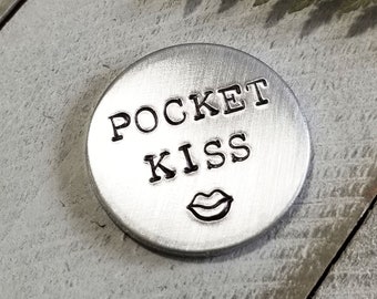 Pocket Kiss • Pocket Hug • Boyfriend • Girlfriend Gift • Husband • Pocket Kiss Token • Good Luck Token • Personalized • Long Distance