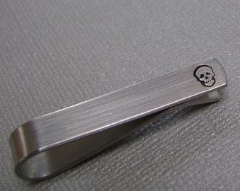 Skull Tie Clip • Skull Tie Bar • Steampunk • Pirate • Goth • Hand Stamped • Gifts for Men • Anniversary • Groomsmen Gift • Fathers Day • Dad