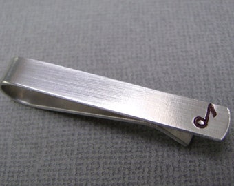 Music Note Tie Bar • Music Note Tie Clip • Hand Stamped • Custom • Musician Gift • Gift for Him • Music Teacher Gift • Anniversary • Dad