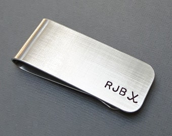 Hockey Money Clip • Hockey Sticks Money Clip • Initials Money Clip • Hand Stamped • Custom • Hockey Coach • Groomsmen • Dad • Anniversary