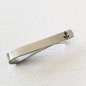 Anchor Tie Clip Sterling Silver Tie Clip Anchor Tie Bar Nautical Hand Stamped Groomsmen Gift for Him Sterling Silver image 3