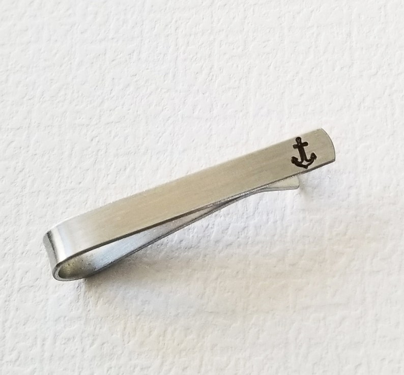 Anchor Tie Clip Sterling Silver Tie Clip Anchor Tie Bar Nautical Hand Stamped Groomsmen Gift for Him Sterling Silver image 3
