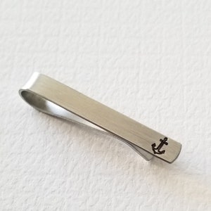 Anchor Tie Clip Sterling Silver Tie Clip Anchor Tie Bar Nautical Hand Stamped Groomsmen Gift for Him Sterling Silver image 1