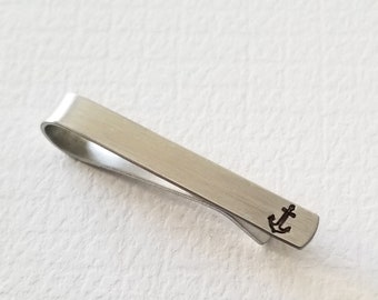 Anchor Tie Clip • Sterling Silver Tie Clip • Anchor Tie Bar • Nautical • Hand Stamped • Groomsmen • Gift for Him • Sterling Silver