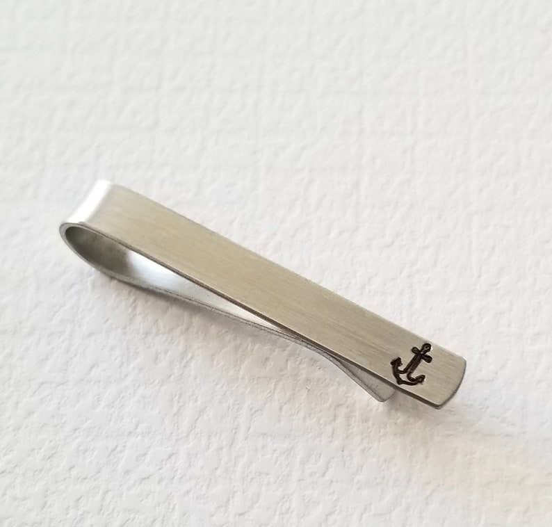 Anchor Tie Clip Sterling Silver Tie Clip Anchor Tie Bar Nautical Hand Stamped Groomsmen Gift for Him Sterling Silver image 1