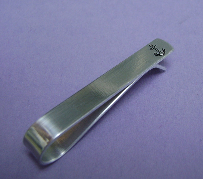 Anchor Tie Clip Sterling Silver Tie Clip Anchor Tie Bar Nautical Hand Stamped Groomsmen Gift for Him Sterling Silver image 4