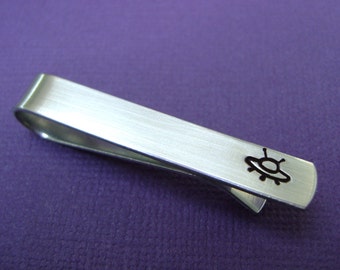 UFO Tie Clip •  Spaceship •  Hand Stamped •  Sci Fi •  Groomsman •  Anniversary •  Gifts for Men •  Fathers Day •  Dad • Gift for Him