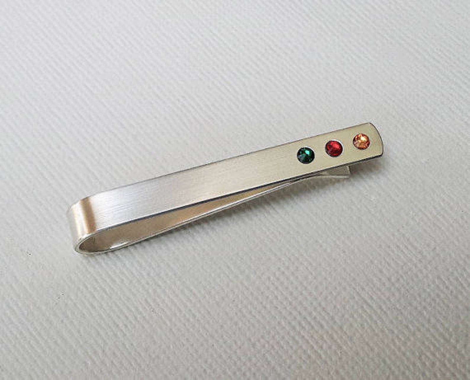 Sterling Silver Birthstone Tie Bar Birthstone Tie Clip Etsy