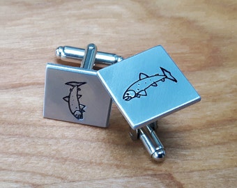 Cuff Links - Fish Cuff Links - Trout Cuff Links - Hand Stamped Cuff Links - Perfect Gift for Grooms - Groomsmen - Dad or Anniversary