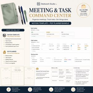 Notion Meeting Notes Task Tracker | Panel produktywności (do pobrania w wersji cyfrowej)