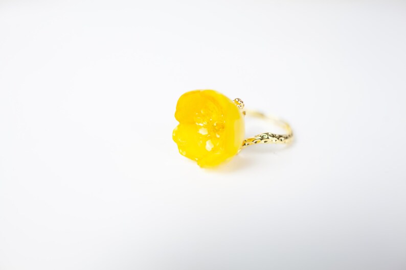 Real Orchid Flower Ring: Botanical Yellow Bloom Jewelry Buttercup ring