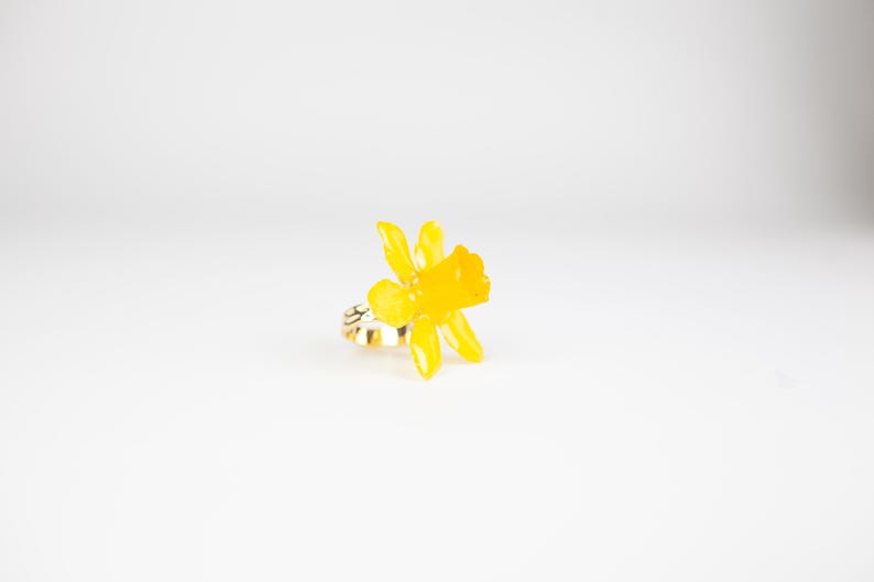 Real Orchid Flower Ring: Botanical Yellow Bloom Jewelry image 4