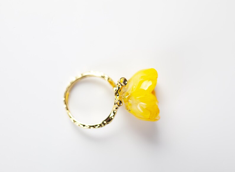 Real Orchid Flower Ring: Botanical Yellow Bloom Jewelry image 8