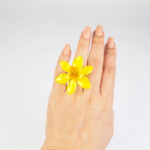 Real Orchid Flower Ring: Botanical Yellow Bloom Jewelry Narcissus ring