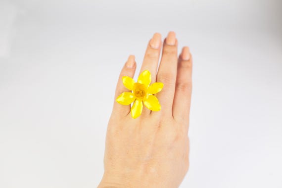 Real Orchid Flower Ring: Botanical Yellow Bloom Jewelry