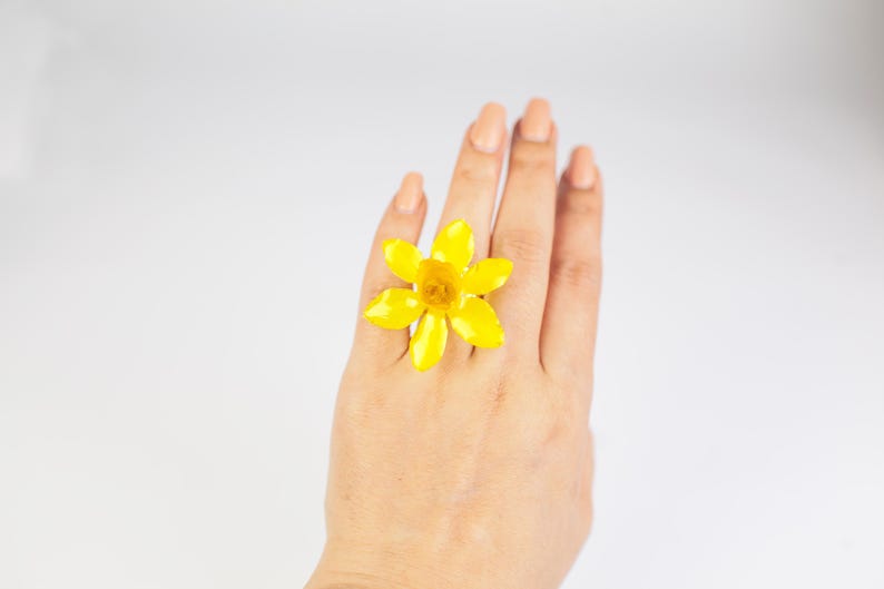 Real Orchid Flower Ring: Botanical Yellow Bloom Jewelry Narcissus ring